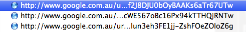 Safari history showing hard-to-read Google URLs
